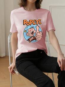 Y2K Women's Summer New Casual Loose Cartoon Character Print Short Sleeve T-Shirt Top - Baby Pink - View 8