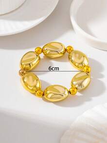 Conjunto de joyería vintage francés de alta gama con collar, pulsera y pendientes con cuentas de piedras preciosas asimétricas, elegante accesorio de nicho como regalo para mujeres - Amarillo Oro - Ver 7