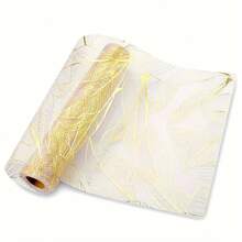 1pc 28*275/500cm 11.02*108.27/196.85inch Gold Leaf Transparent Table Runner - Luxurious Gold Leaf Pattern, Elegant Wedding And Dining Table Decor, Suitable For Parties, Events And Home Decoration. - View 7