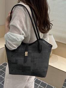 Nuevo bolso de hombro tipo tote de unicolor, de lujo ligero, de alta gama y versátil para mujer - Negro - Ver 10