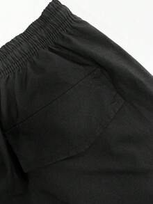 Hidkat 男士春秋時尚休閒極簡薄款純色抽繩腰大口袋工裝褲，適合戶外休閒、運動、春秋日常穿搭 - 黑色 - 查看 6