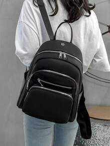 Mochila minimalista impermeable, liviana y portátil con funciones para graduados, chicas adolescentes, estudiantes universitarios y de secundaria de primer, segundo, tercer y cuarto año. Per - Negro - Ver 1