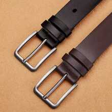 Men's Casual Genuine Leather Denim Belt, Classic Business Formal Belt, With Claw Buckle, Minimalist Design Suitable For All Seasons, Half Set - Coffee Brown - View 2