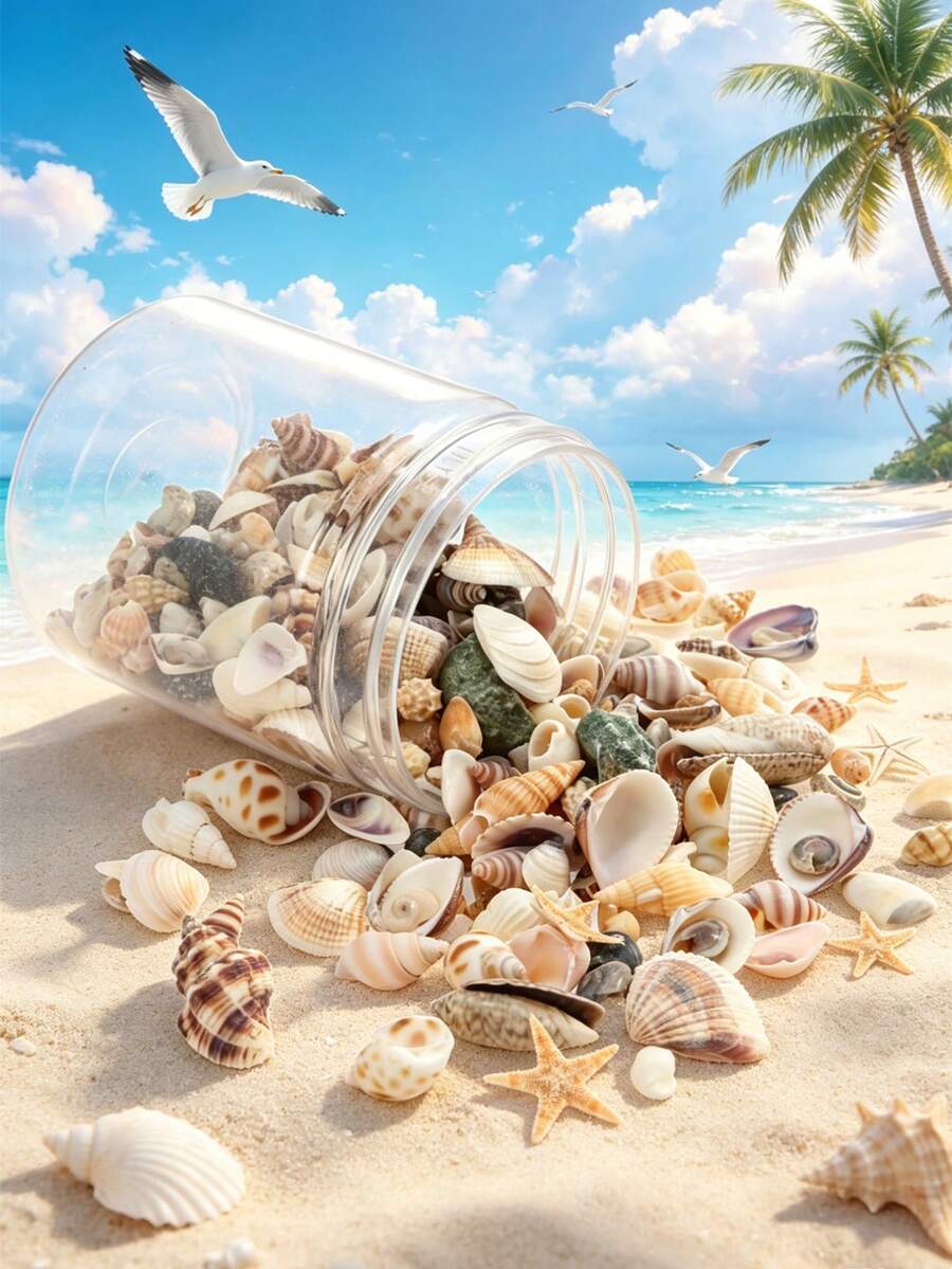 1 Caja de Juego de Cuentas de Conchas de Caracol Marino Naturales Mixtas - Formas de Espiral, Rana Toro, Trompeta, Arca, Caracol, Adecuado para la Fabricación de Joyas, Manualidades DIY - 1 caja de conchas marinas - Ver 1