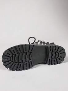 Sepatu Bot Wanita Motif Tengkorak Gaya Gelap, Sol Tebal, Sepatu Bot Motor Punk Bertali Keling untuk Menambah Tinggi Badan, Setengah Betis - Hitam - View 8