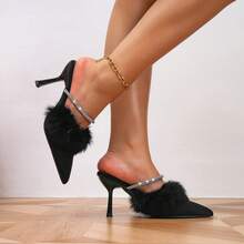 Tacones altos elegantes y de moda con decoración de terciopelo fino y strass - Negro - Ver 4
