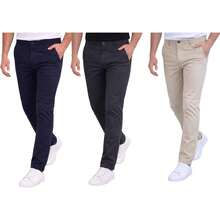 Holstone Pack 3 Pantalones Estilo Chino de Gabardina Premium Hombre - Uso Casual y Oficina Moda Caballero - Pantalón de Algodón. - Negro - Caqui - Arena - Ver 18