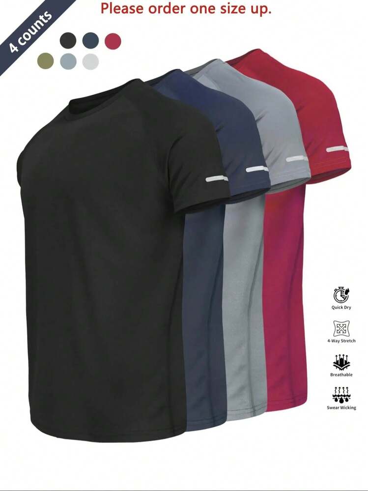 Camiseta deportiva reflectante, transpirable y de secado rápido, manga corta y cuello redondo, camiseta atlética ligera para hombre, ideal para actividades al aire libre, ropa de gimnasio y entrenamiento, top de gimnasio, ropa para exteriores - multicolor6 - Añade 2
