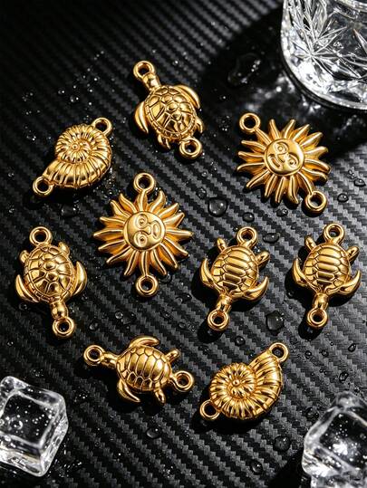 5pcstainlesssteel 18K Gold-Platedoceandoubleholeturtlesunconnectorpendant Waterproof And Non Fading Bracelet Necklace DIY Jewelry Accessory Production