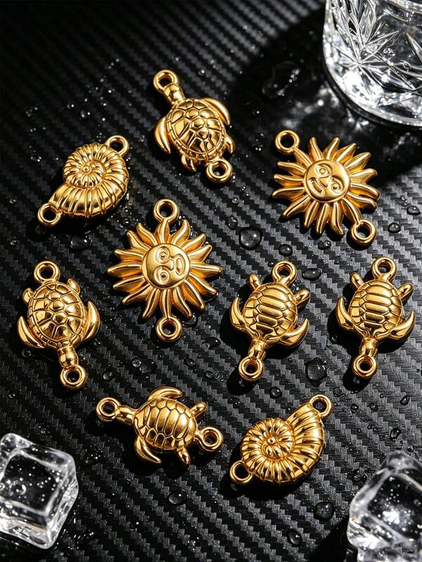 5pcstainlesssteel 18K Gold-Platedoceandoubleholeturtlesunconnectorpendant Waterproof And Non Fading Bracelet Necklace DIY Jewelry Accessory Production