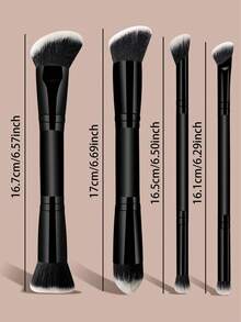 4pcs Dual-Ended Multi-Function Makeup Brushes, Foundation Brush, Blush Brush, Powder Brush, Contour Brush, Eyeshadow Brush, Makeup Tools Designed For Women, Portable - Black - View 4