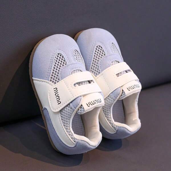 Baby Summer Breathable Mesh Walking Shoes, Girls Anti-Collision Closed Toe Soft Sole Non-Slip Indoor Home Functional Shoes, Hollow-Out Mesh Fabric Shoes, Colorblock Slip-On Shoes