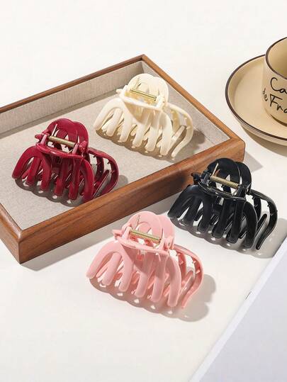 4pcs Fashionable Minimalist Large Pumpkin Hair Claw Clips Suitable For Women's Updo