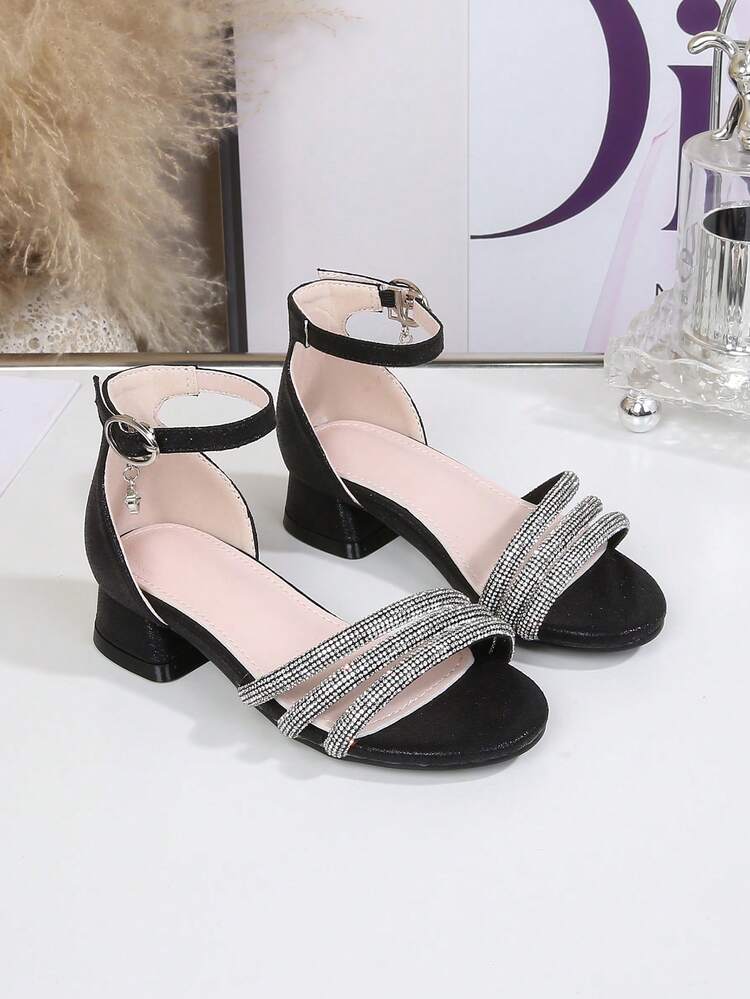 Summer New Fashion High Heel Sandals For Girls, Rhinestone Peep Toe Princess Shoes For Party, Wedding, Performance, Suitable For Toddler, Little, Big Kids - Black - View 15
