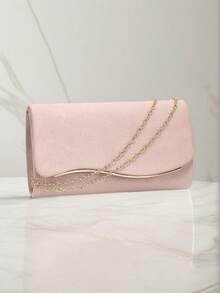 Women's Straw & Velvet Evening Bag With Chain Strap, Suitable For Beach And Formal Parties - Beige - View 1