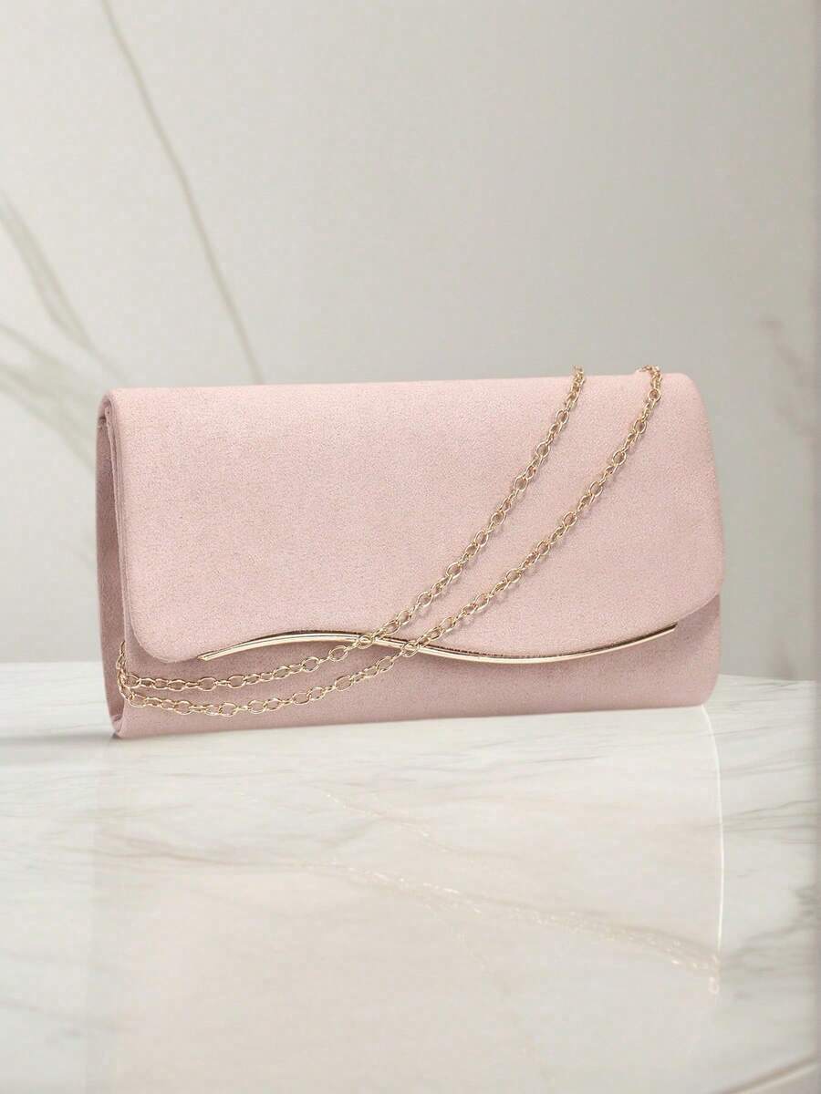 Women's Straw & Velvet Evening Bag With Chain Strap, Suitable For Beach And Formal Parties - Beige - View 1