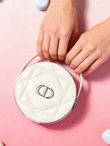 Dior Light Apricot Round Makeup Bag - Handheld Makeup Bag With Zipper And Built-In Makeup Mirror | Luxurious And Elegant Makeup Bag, Suitable For Daily Use And Travel - White - View 7