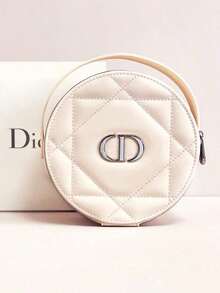 Dior Light Apricot Round Makeup Bag - Handheld Makeup Bag With Zipper And Built-In Makeup Mirror | Luxurious And Elegant Makeup Bag, Suitable For Daily Use And Travel - White - View 11