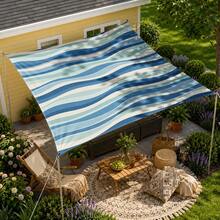 1pc Blue And White Striped Print Sun Shade Sail, Modern Fresh Style, Large Size, UV Protection, Sturdy Durable Easy Installation, Suitable For Beach Garden Patio Yard, Includes Rope - Multicolor - View 8