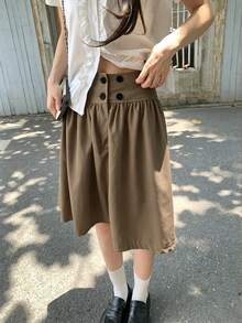 Summer Casual Versatile Solid Color Skirt - Khaki - View 3