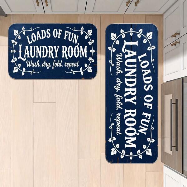 Alfombra para cuarto de lavado con diseño vintage de grano de madera azul marino, tapete decorativo antideslizante para decoración del hogar, patrón de lavar secar doblar repetir
