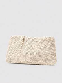 Straw Woven Clutch, Women's Handbag, Beach Vacation Bag, Makeup Bag, Travel Essential, Holiday Accessory, Teacher Appreciation Gift, For Outings - Beige - View 5