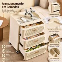Armário De Armazenamento 2 Gavetas Andar com Rodas Universais 360° - bege - Visão 3