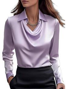 sa de satén con cuello dudete para mujer Genérico – Elegantes blusas de seda de manga larga, camisas de trabajo casuales y elegantes para oficina, invitadas de boda y atuendos escolares 2025 - Amarillo - Ver 12