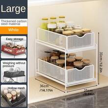 1pc Large Capacity Pull-Out Rust-Proof Coated Iron Storage Basket, Modern Pure Black Rectangular Mesh Wavy Handle 2-Tier Drawer Storage Rack, Suitable For Kitchen Cabinets, Storage Rooms, Bathroom Sink, All-Season Home Use - View 12
