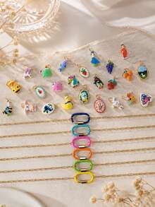 1pc DIY Colorful Summer Oil Drop Cute Animal & Plant Pendant Necklace, Fashion Pastoral Style, Dopamine Style Fashion Necklace, Stainless Steel Vacuum Plated 18k Gold, Displaying Women's Fashion Charm Item, Pendant For Jewelry Making, High-End Jewelry, Stainless Steel Accessory - Multicolor - View 1