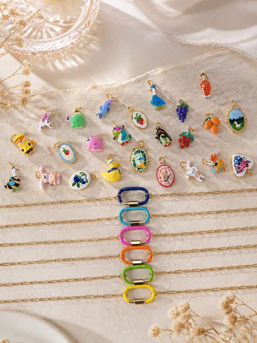 1pc DIY Colorful Summer Oil Drop Cute Animal & Plant Pendant Necklace, Fashion Pastoral Style, Dopamine Style Fashion Necklace, Stainless Steel Vacuum Plated 18k Gold, Displaying Women's Fashion Charm Item, Pendant For Jewelry Making, High-End Jewelry, Stainless Steel Accessory - Multicolor - View 1