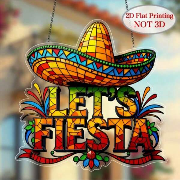 1pc 2D Flat May 5th Colorful Mexican Sombrero Sun Catcher - Acrylic Garden Sun Catcher, Home Bar Decor, Outdoor Hanging Decoration