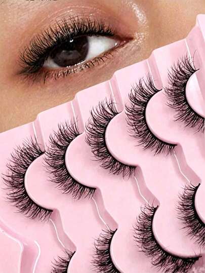 5 Pairs Fox Eye Cat Eye Eyelashes, Wing-Shaped Eye Extension Lashes, Fluffy Soft Natural Long Faux Mink False Eyelashes