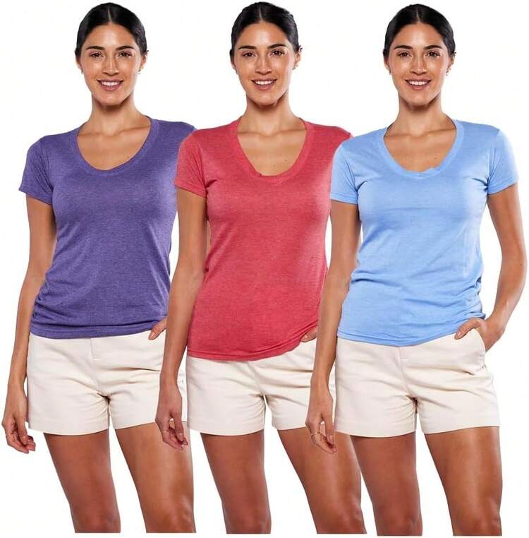 Alfani Playera para Mujer Cuello V, Manga Corta, 3Pack Multicolor - Blanco - Añade 14