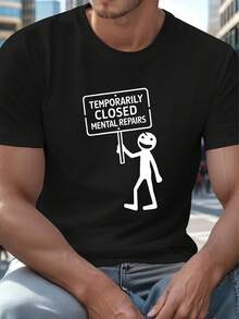 Camiseta de poliéster para hombre - Casual, transpirable, de manga corta para verano, con estampado geométrico y gráfico humorístico de "Temporalmente Cerrado" para adultos. - Negro - Ver 1