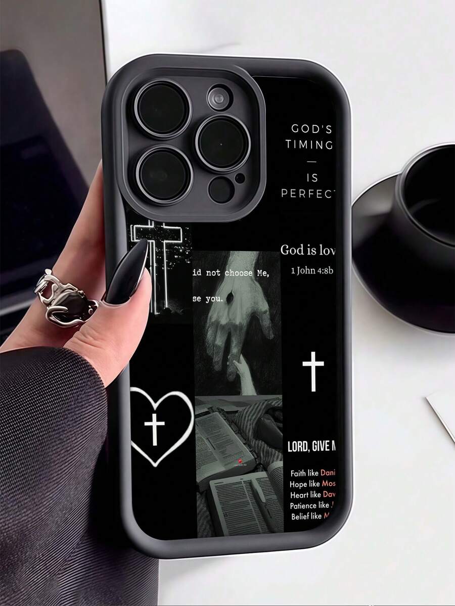 1pc Black Heart Cross Redemption Minimalist Personalized TPU Shockproof Full Coverage Phone Case Compatible With Apple 17 16 15 14 13 12 11 Pro Max Air And Series - Multicolor - View 1