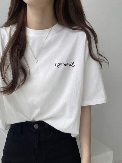 女款夏季新款休閒寬鬆純棉極簡風 Cleanfit 字母印花短袖 T-shirt 上衣