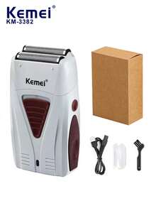 Kemei KM-3382 Hot-Selling Men's Electric Shaver, USB Rechargeable Reciprocating Shaver, Bald Men's Hair/Beard Trimmer, Dual Blade Head Razor 1pc - Light Grey - View 12