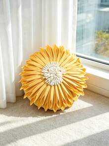 Funda de cojín redonda con pétalos de girasol 3D hechos a mano, funda de cojín con textura floral en capas estereoscópicas, funda decorativa estética para todas las estaciones para sofá, dormitorio, balcón, cabaña, sala de estar, solo la funda de cojín, no incluye el relleno - Multicolor - Ver 8
