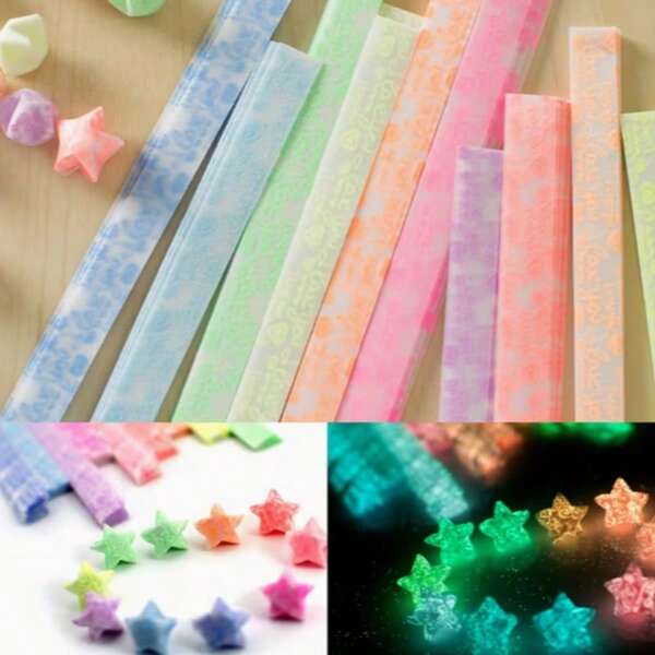 300 tờ giấy origami ngôi sao may mắn màu gradient phát sáng trong bóng tối, ngôi sao 5 cánh, origami hoạt hình hai mặt tự làm thủ công DIY, phù hợp làm quà sinh nhật và đồ trang trí