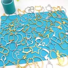 13PCS/Set, 37PCS/Set Random Mixed Color & Style Animal/Abstract Metal Hollow Frame, Gold/Silver Plated Mixed Color DIY Crystal Resin Bezel Pendant, UV Resin Mold, Handmade Beaded Earring Necklace Charm Accessory - A4205 - View 5