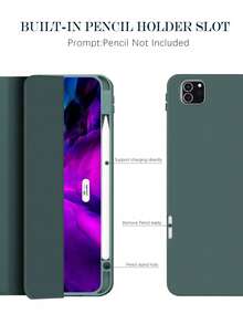1件純色右側筆槽三折平板保護殼 深綠色，適用於 iPad Mini6/Mini7/Air/Air2/9.7/10.2/10.5/Air4/Air5/10.9/Pro 11 吋/10代/Air 11-In.(M2)-2024/Pro11-In.(M4)-2024/Air 11-Inch (M3) 2025/(A16) 11 吋 11代 2025/Air 8(M4)2026(11-Inch)/12.9/Air13/Pro13/Air 8(M4)2026(13-Inch) 型號 三折支架 - 暗夜綠 - 查看 3