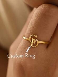 Customized Double Letter Ring, Personalized Exquisite Couple Name Initial Open Ring, 304 Stainless Steel Adjustable Name Ring, Fashion Wedding Accessory, Ideal Gift For Her, Anniversary, Valentine's Day, Mother's Day, Birthday Party Gothic Gift, Summer Beach Vacation Gift - Multicolor - View 7