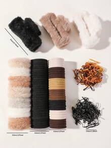 727 piezas de ligas para el cabello de felpa en tonos marrones para niñas, accesorios para el cabello de princesa lindos, bandas elásticas de alta elasticidad, duraderas y no dañinas, pequeñas ligas de goma, pinza de felpa grande para el cabello, adecuadas para uso diario - Multicolor - Ver 7