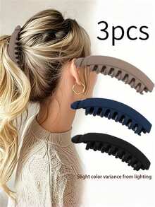3Pcs/1pc Large Matte Banana Hair Clips, Secure Hold Ponytail Barrettes For Thick Thin Hair, Women Casual Office Daily Hair Accessory Set,Claw Clips - Multicolor - View 8