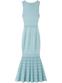 Falda de verano para mujer, corsé elástico con abalorio a rayas, cuello en V, sin mangas, vestido largo para fiesta - Negro - Ver 5