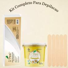 Kit Completo para Depilação Cera Hidrossolúvel Camomila 600g + Lenço com 25fls + 5 Espátulas De Brinde - tira - Visão 2