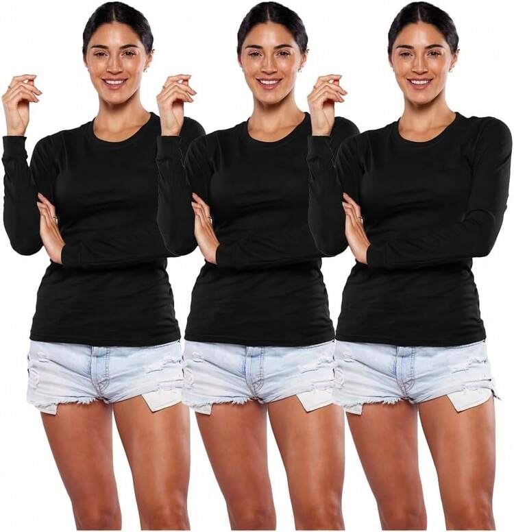 Alfani Playera Manga Larga para Mujer, 3Pack, 100% Algodon - Rey/Rosa/Negro - Añade 15