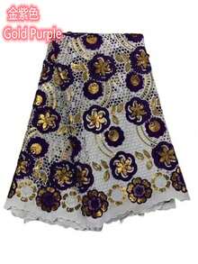 Tissu de dentelle soluble dans l'eau à paillettes vert africain français 2026 violet de haute qualité, matériau de dentelle en maille convenant pour les fêtes nigérianes, mariages, Noël, tissu 1 yard/5 yards bleu - A - Voir 9