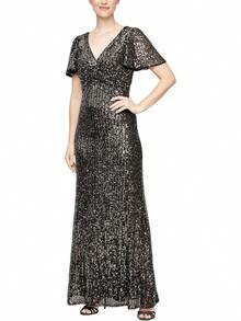 Alex Evenings - Vestido Largo para Madre de la Novia con Mangas voladas para Mujer con Cintura Imperio Fruncido (Tallas pequeñitas y Normales) - Salvia de hielo - Ver 1